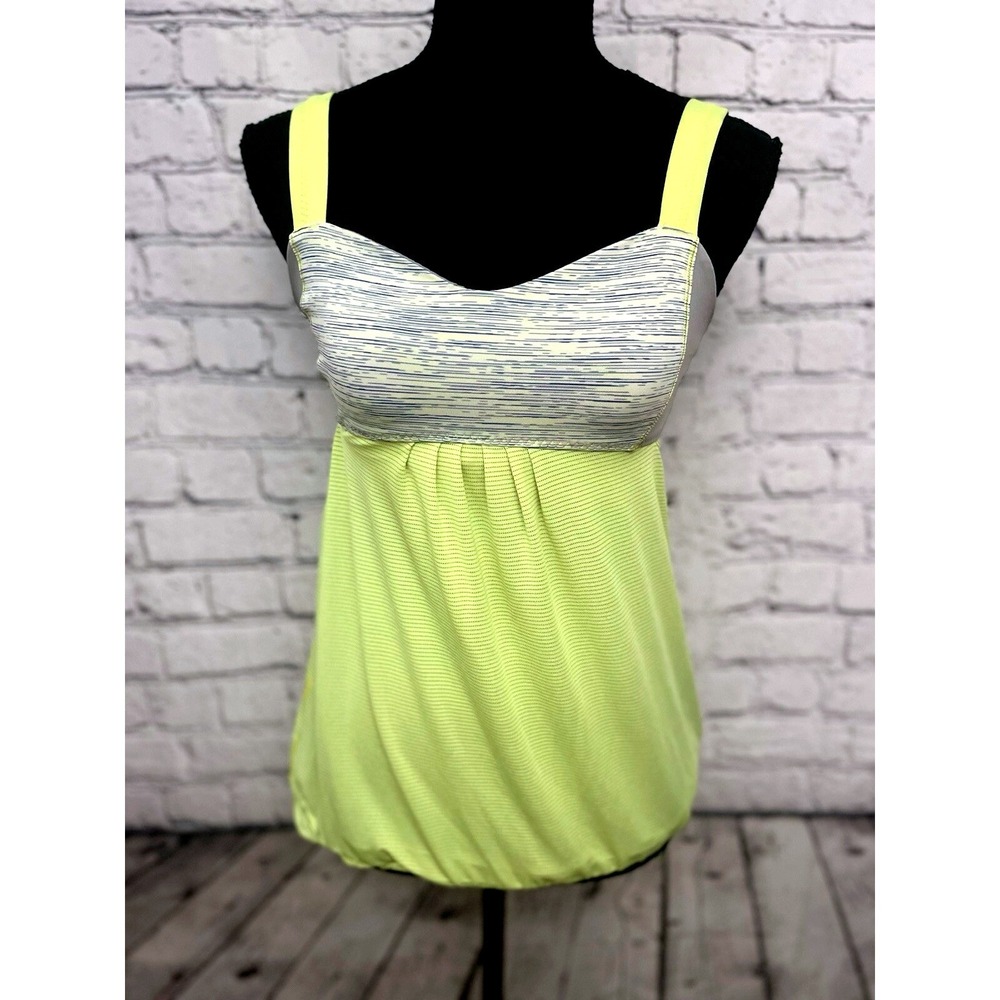 Lululemon Women's 6 Yellow/Gray Built in Bra Ruffle Gathered Waist Athletic Tank